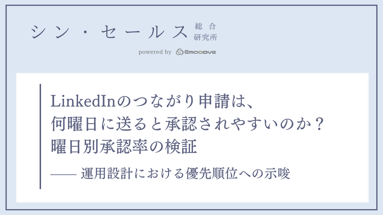 LinkedInのつながり申請は、何曜日に送ると承認されやすいのか？ 曜日別承認率の検証 ―― 運用設計における優先順位への示唆