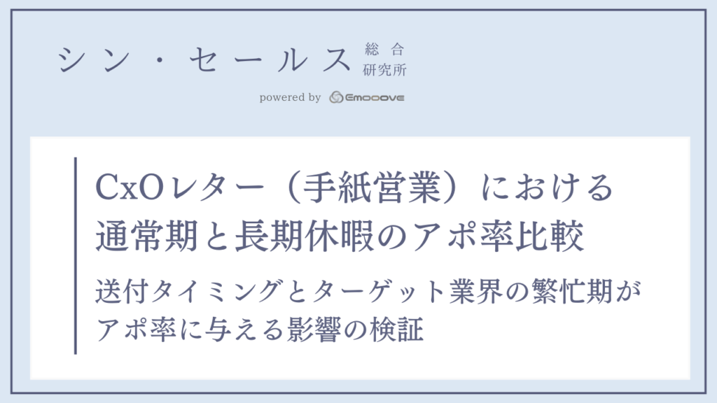 CxOレター（手紙営業）における通常期と長期休暇のアポ率比較 —— 送付タイミングとターゲット業界の繁忙期がアポ率に与える影響の検証