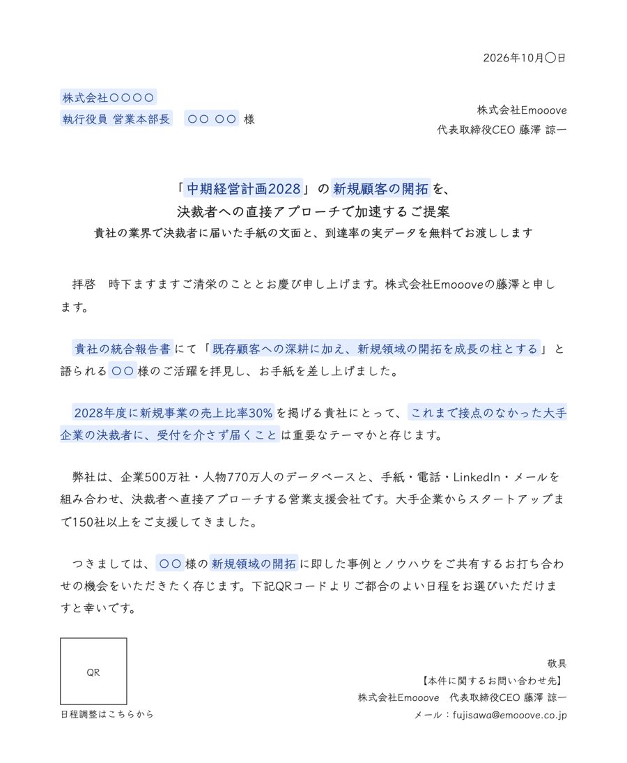 手紙のパーソナライズ文面のサンプル