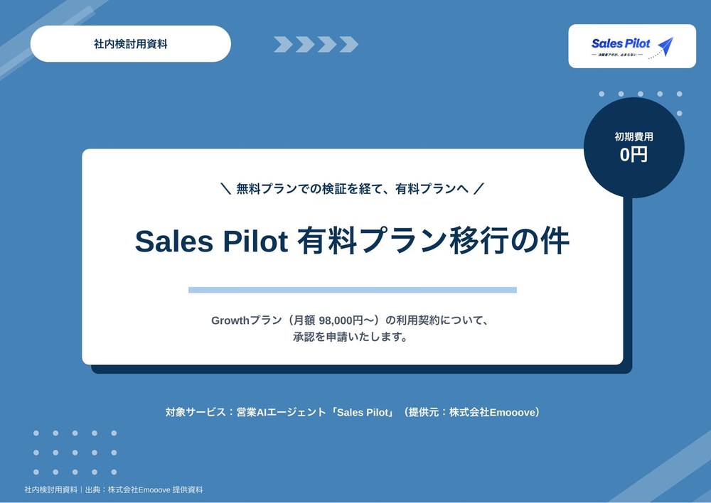 Sales Pilot 有料プラン移行 稟議資料 表紙
