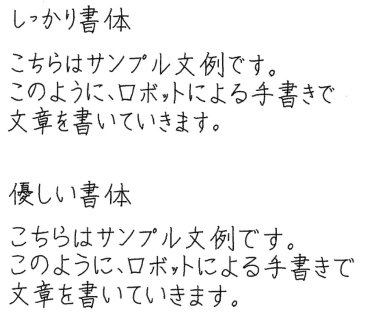 ロボット手書きの印字例：しっかり書体・優しい書体